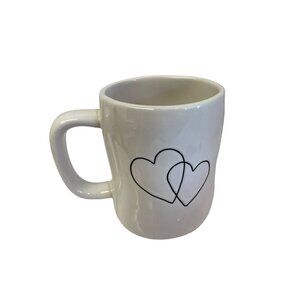 RAE Dunn Coffee Ceramic Mug Artisan Double Hearts 5.25"W x 3.25"L x 4.5"H